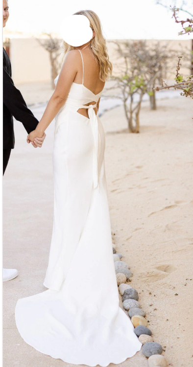 Simple Sexy Boho Mermaid High Slit Bohemian Satin Wedding Bridal Gown