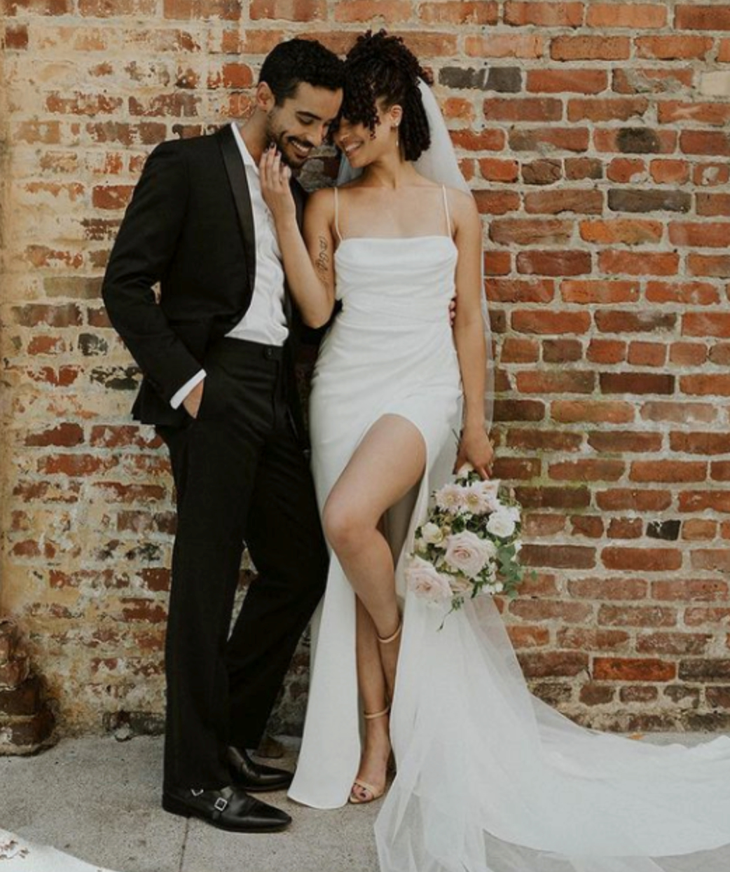 Simple Sexy Boho Mermaid High Slit Bohemian Satin Wedding Bridal Gown