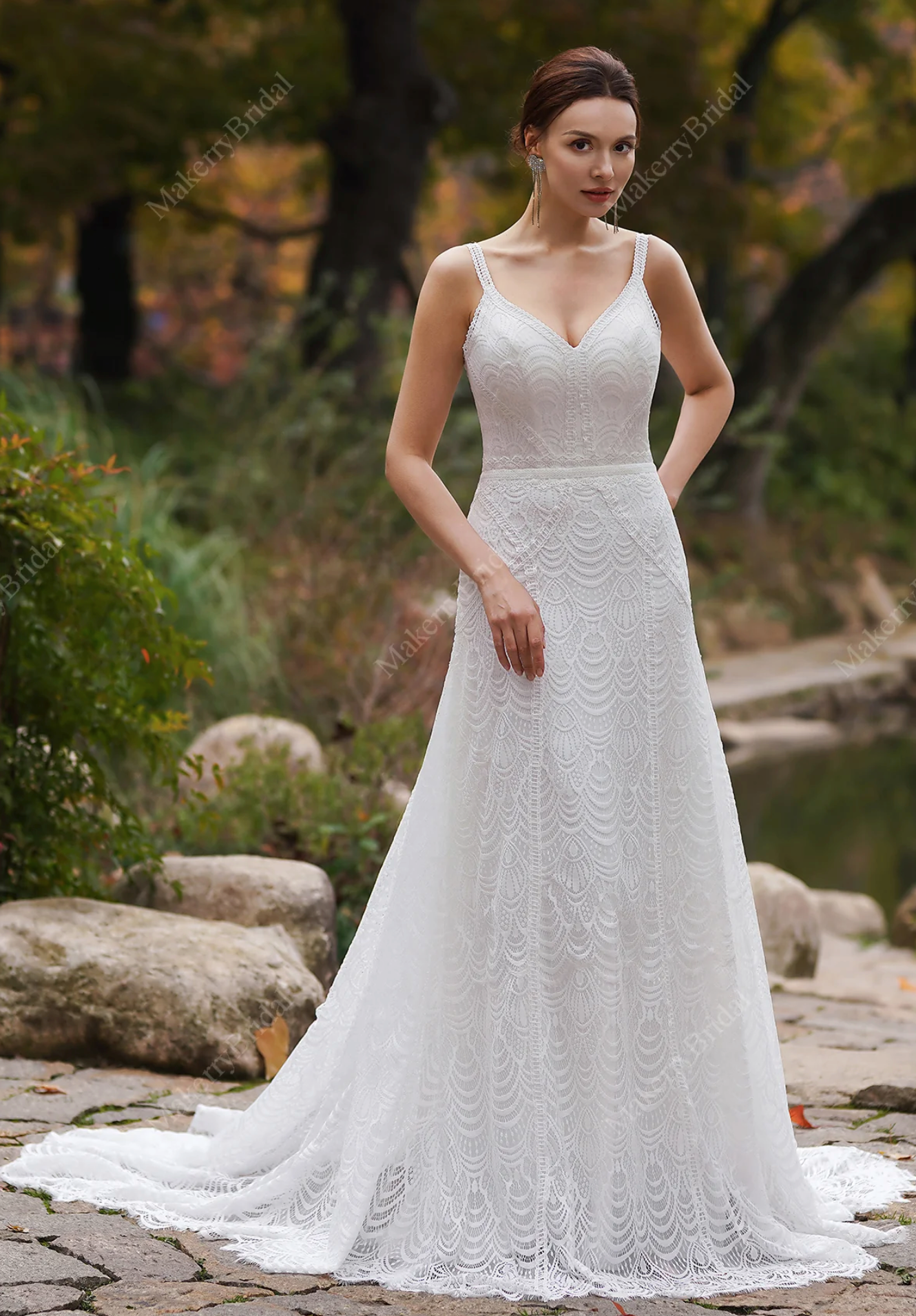 Ripple Patterned Boho Sheath Wedding Dress