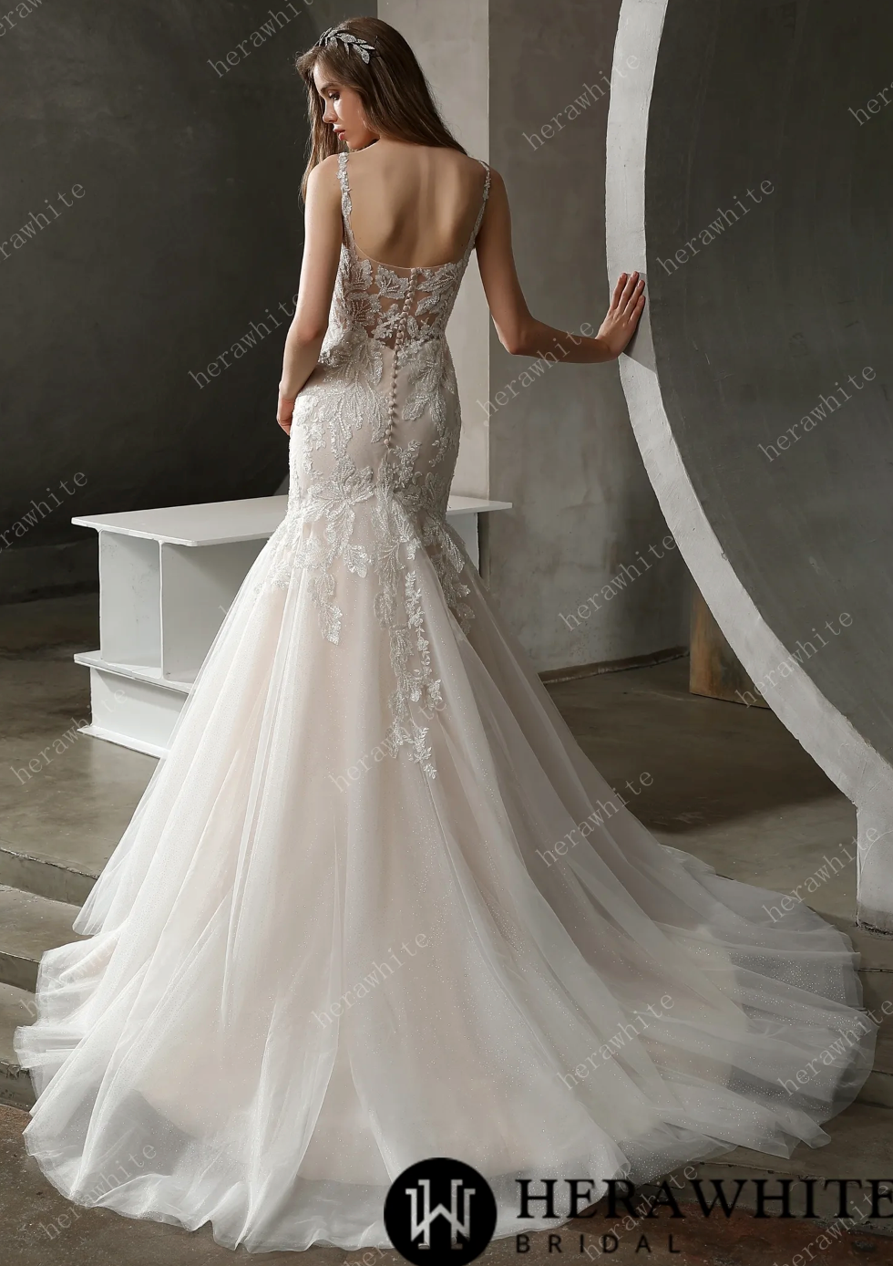 Plunging V-Neck Mermaid Wedding Dress with Illusion Square Back