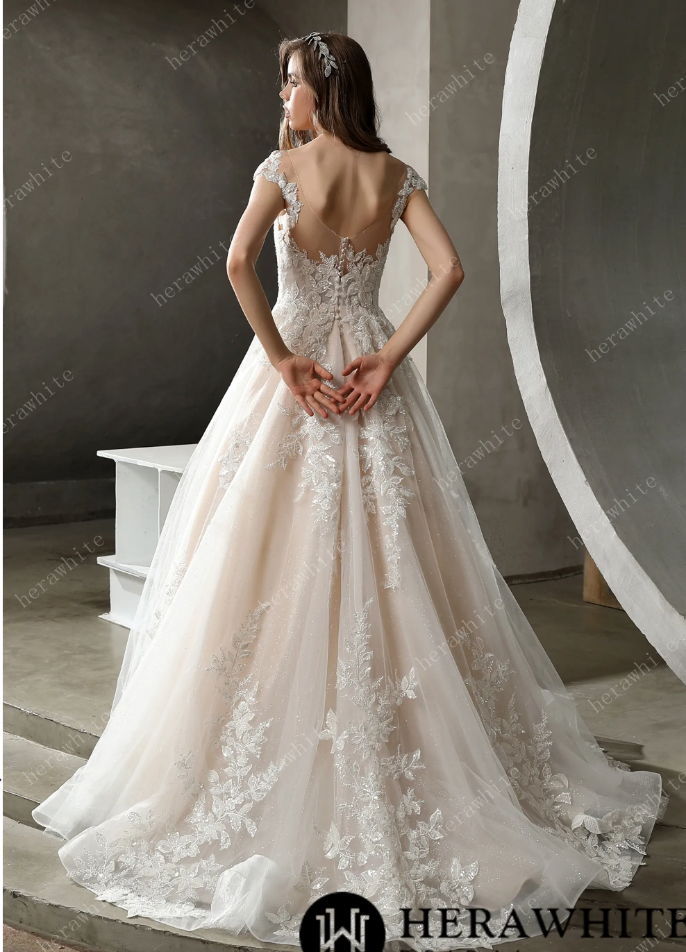 Illusion Neckline Beaded Lace A-line Wedding Dress