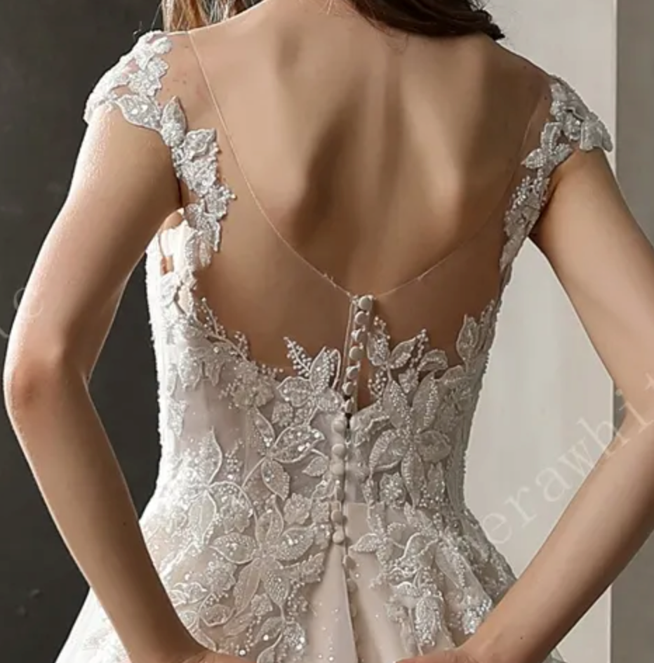 Illusion Neckline Beaded Lace A-line Wedding Dress