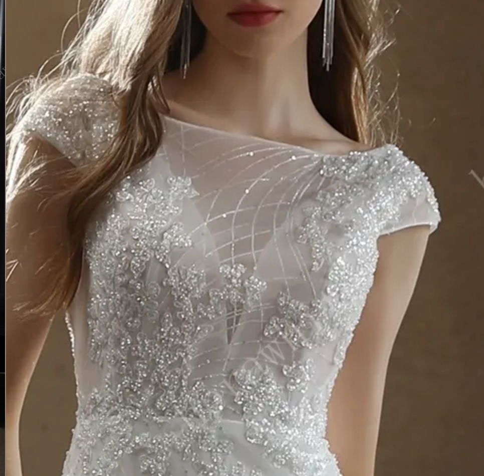 Illusion Bateau Neckline Beaded Mermaid Wedding Dress
