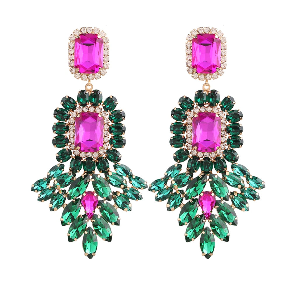 Dramatic Crystal Dangle Rhinestone Earrings Ladies Party Fashion Jewelry