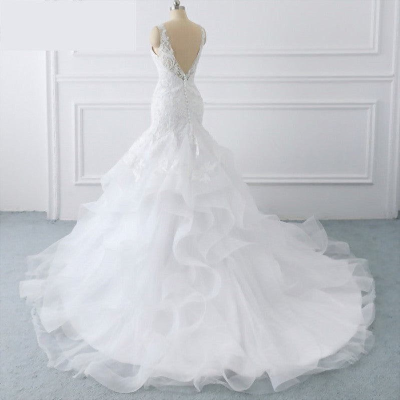 Ruffled Organza Lace Mermaid Sweep Train  Wedding Dress Bridal Dress