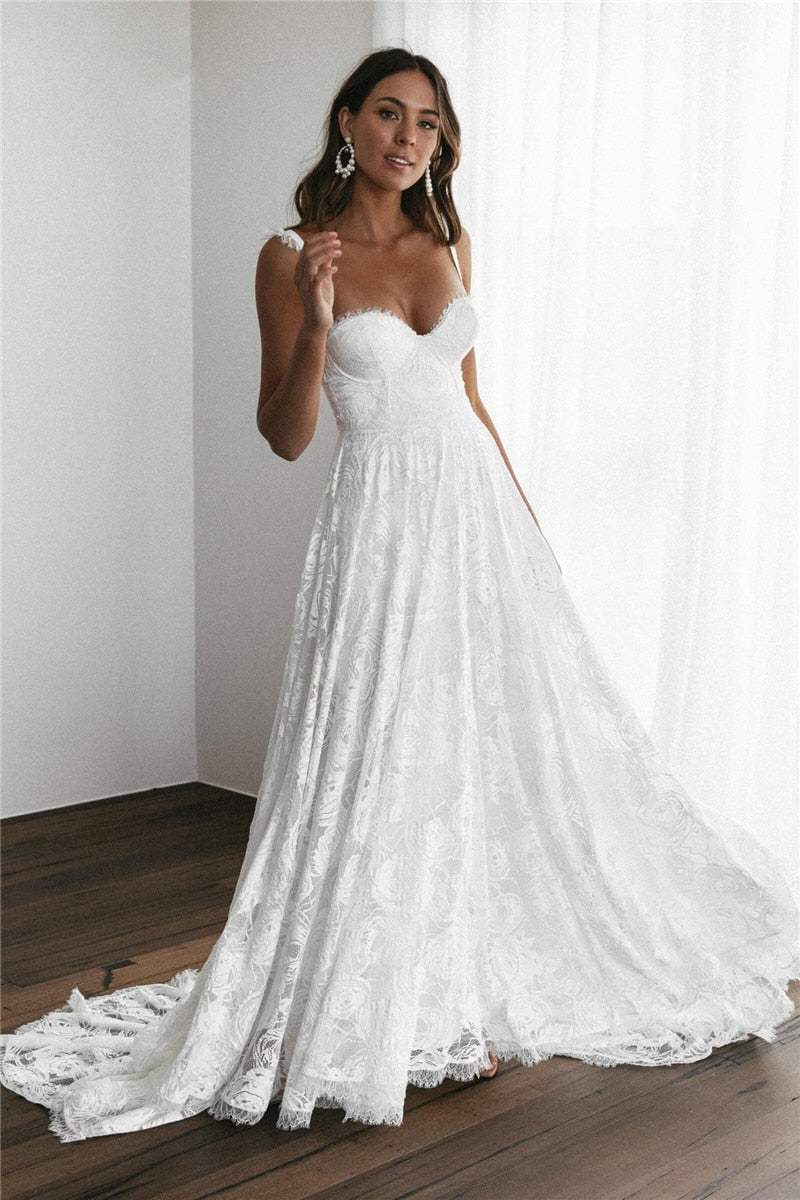 Corset Style A Line Lace Bridal Wedding Dress