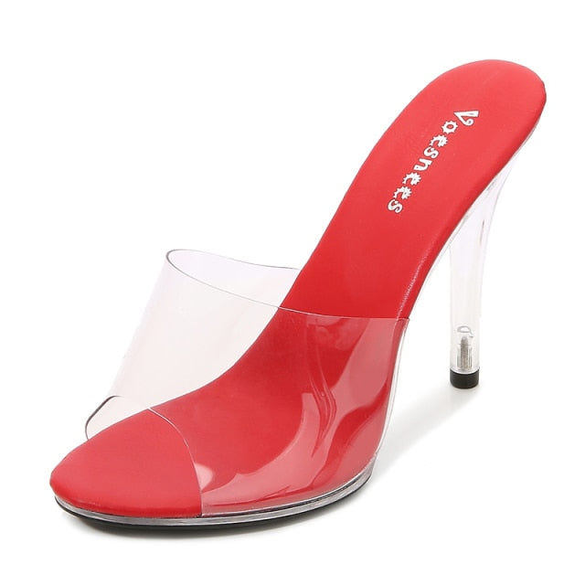 Ladies Slipper Fashion Sandals Clear Heel Transparent Party Shoes