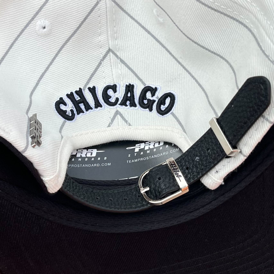 Chicago White Sox MLB Pinstripe Retro Wool Strapback Hat (Eggshell/Grey/Black)