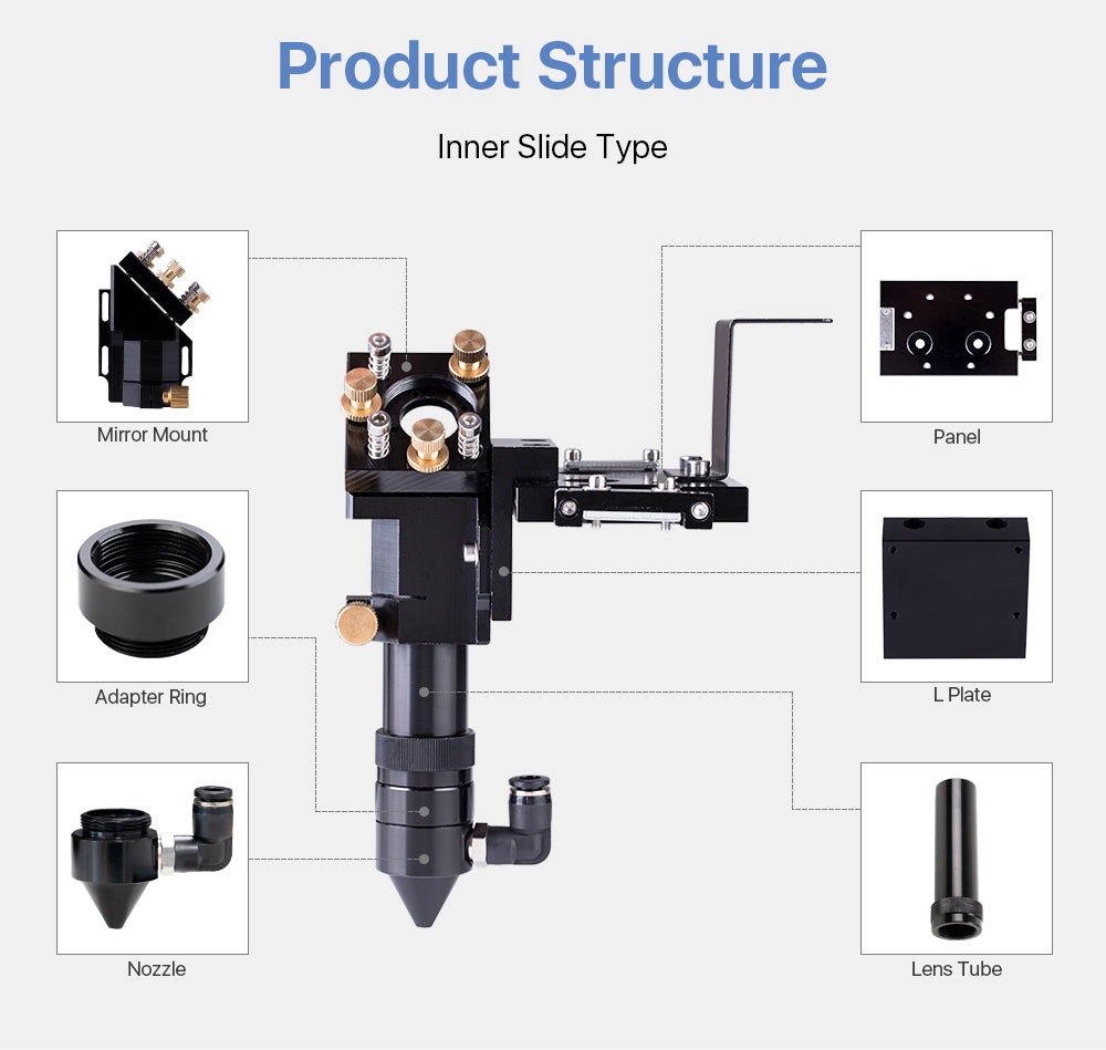 Cloudray CO2 Laser Head Inner Slider Type with Air Assist Nozzle for Inner Rail