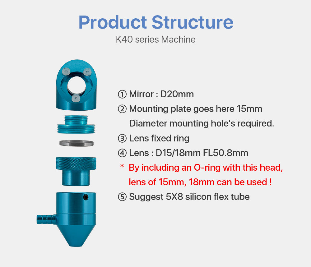 CO2 Laser Head for K40 Series Laser Engraving Cutting Machine