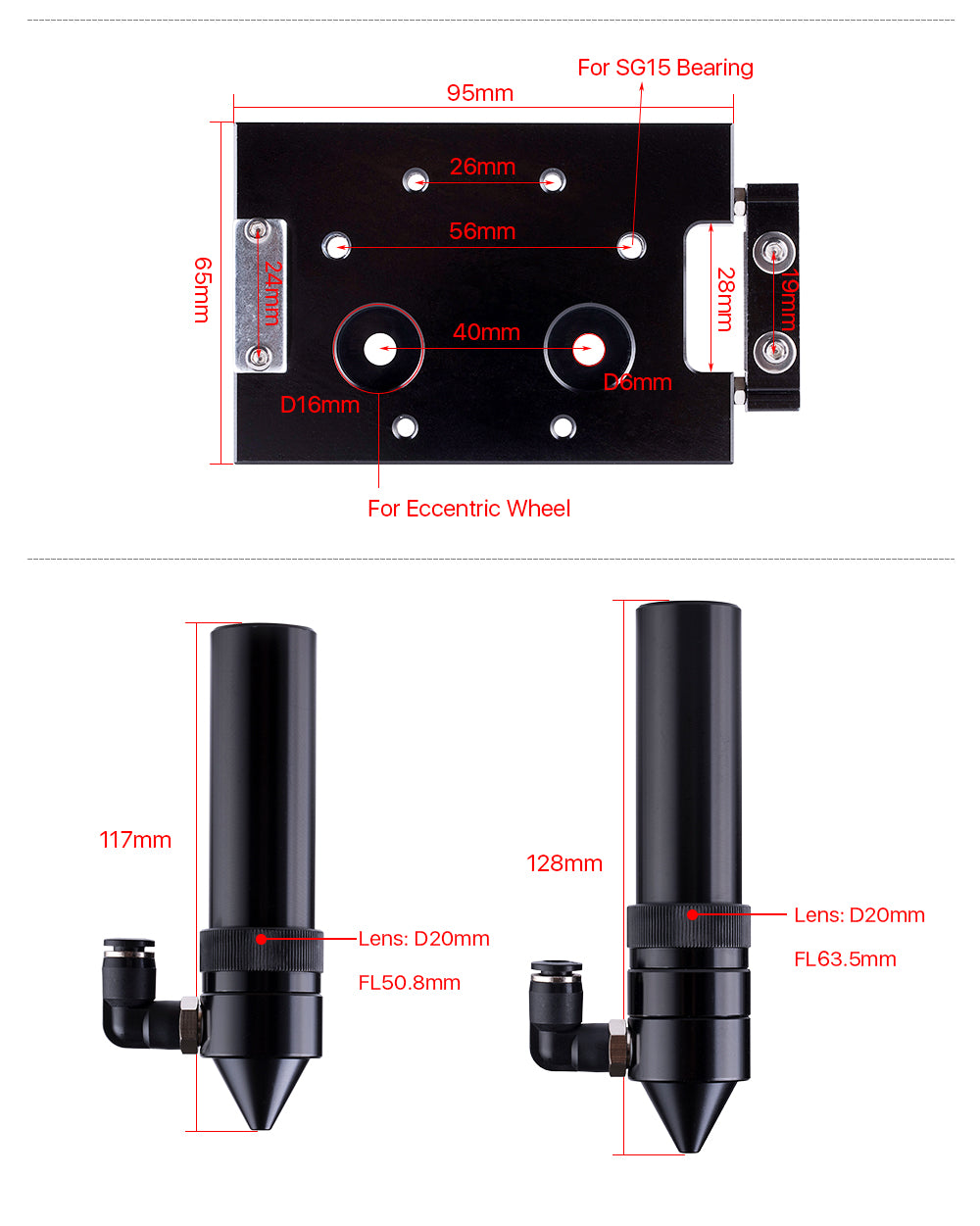 Cloudray CO2 Laser Head Inner Slider Type with Air Assist Nozzle for Inner Rail