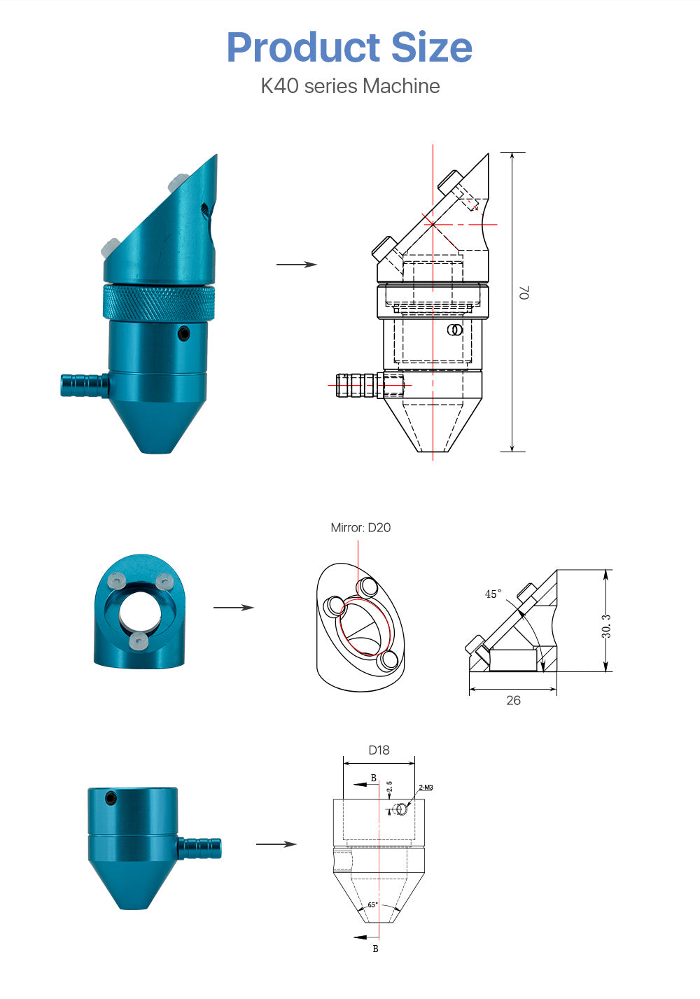 CO2 Laser Head for K40 Series Laser Engraving Cutting Machine