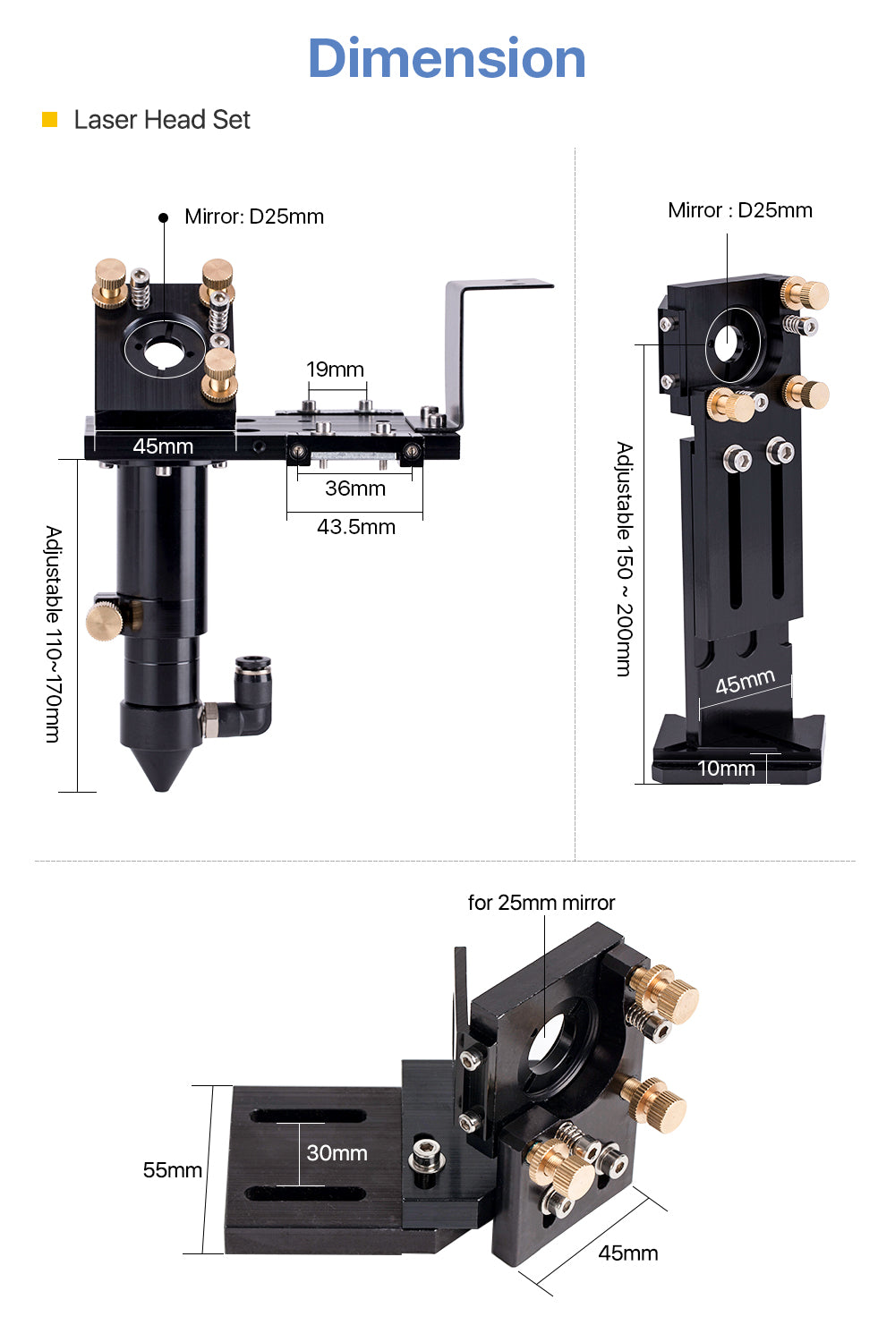 Cloudray CO2 Metal Parts Set E Series Transmission Laser Head Mechanical Components for DIY Laser Machine