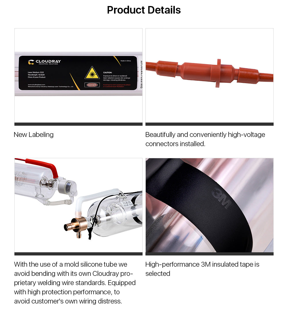 90-150W CO2 Laser Tube Upgraded Metal Head CR Series