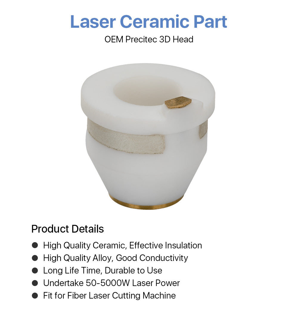 3D Laser Head Ceramic Part Nozzle Holder M6 Thread 17mm Diameter 14.4mm Height for Preccitec LightCutter 3D Laser Head