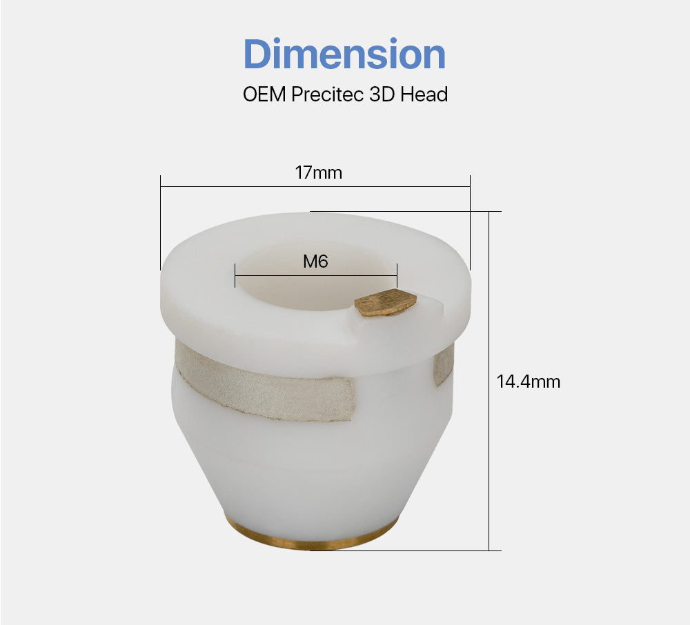 3D Laser Head Ceramic Part Nozzle Holder M6 Thread 17mm Diameter 14.4mm Height for Preccitec LightCutter 3D Laser Head