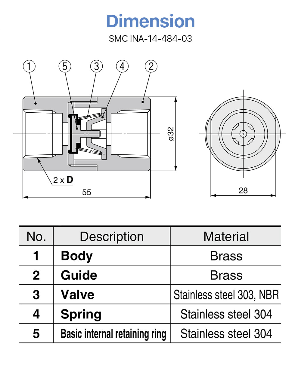 Cloudray OEM SMC High Pressure Check Valve INA-14-484-03 28MM Thread 1.5Mpa Poof Pressure for Laser Cutting Machine Air System