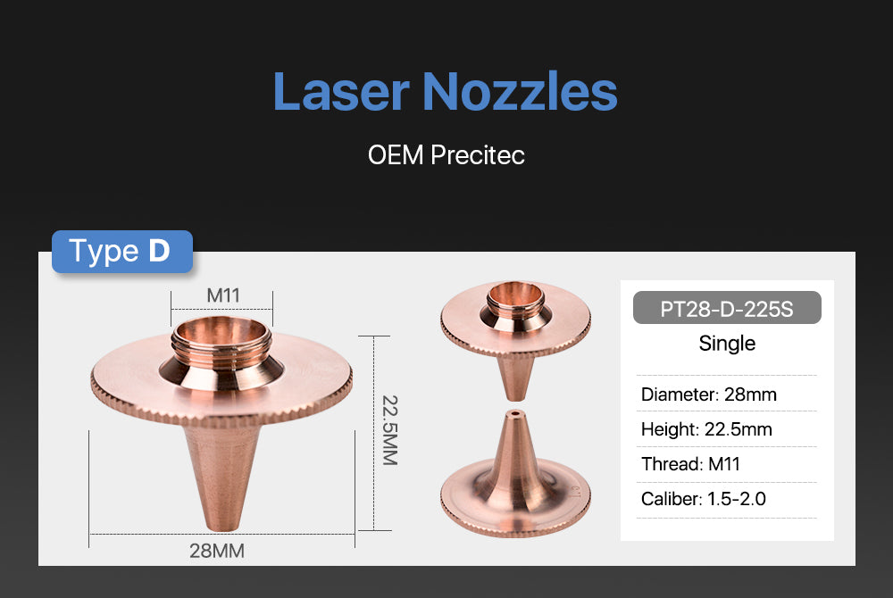 D Type OEM Precitec Laser Cutting Nozzle Single Layer Caliber 1.5mm and 2.0mm