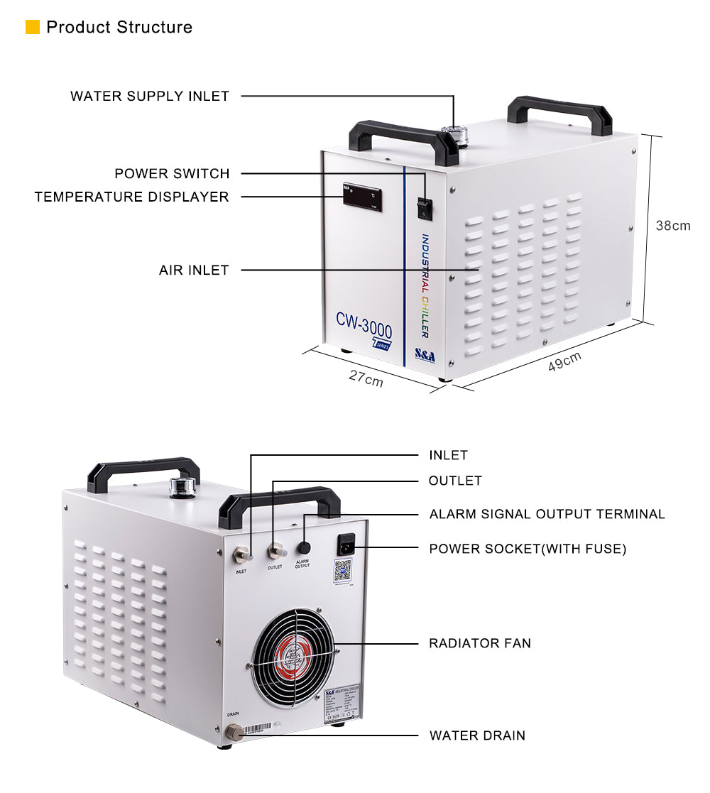 S&A Industrial Chiller CW3000 for Cooling 60W 80W Laser Tube