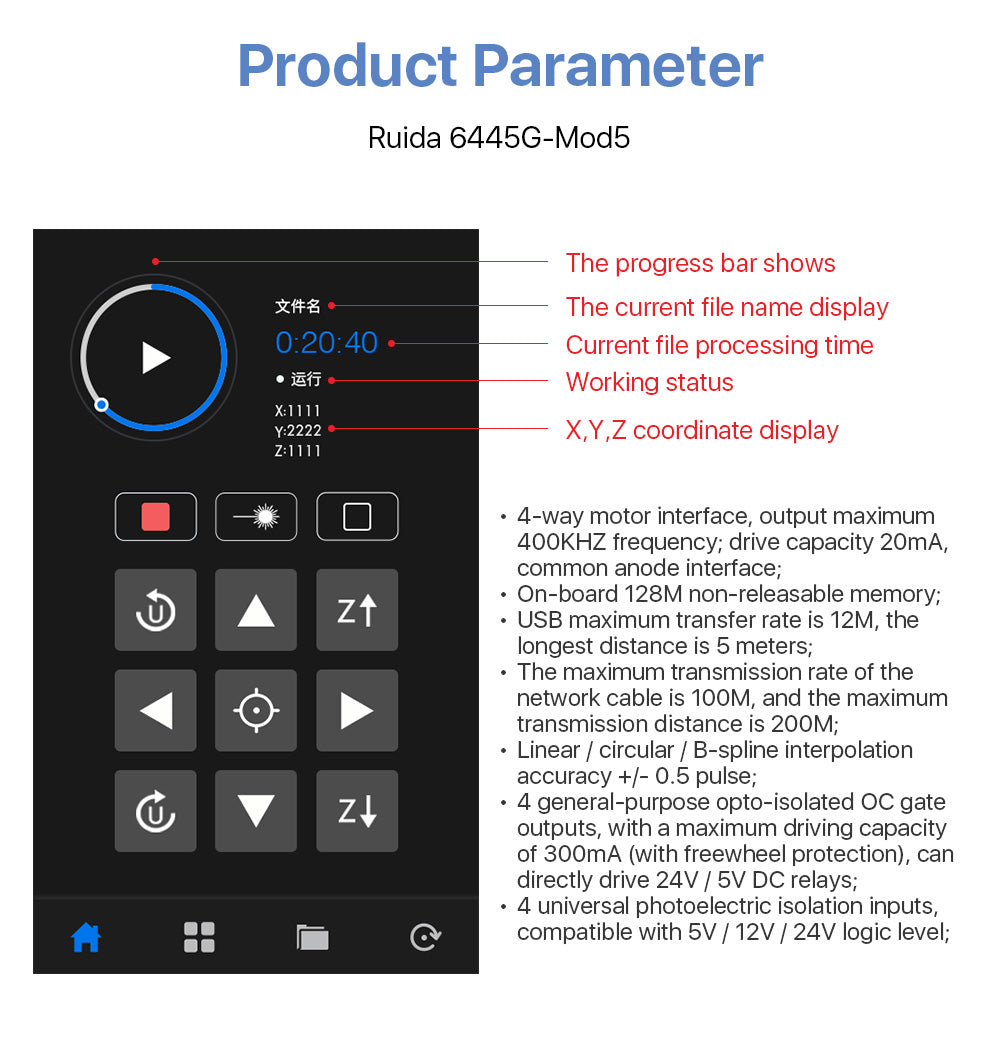 Ruida 6445G-Mod5 Controller Touch Screen DIY Panel