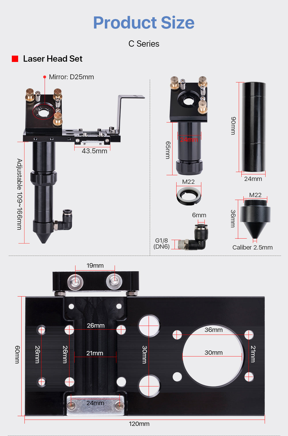 C Series CO2 Laser Head & 1ST Mirror Mount & 2ND Mirror Mount