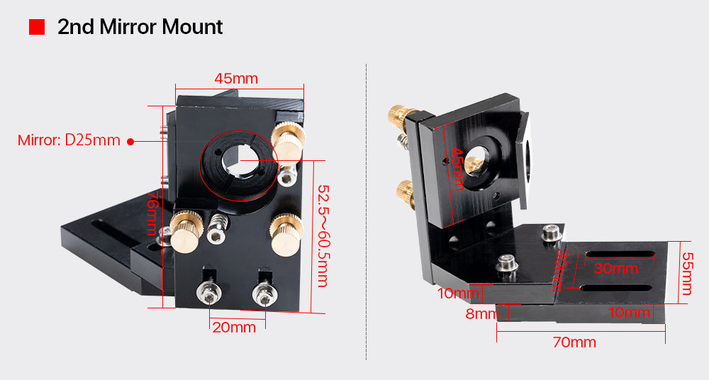 CO2 Laser Head Set + 1 Pcs Focus Lens18/20mm + 3 Pcs Reflective Mirror 25mm for CO2 Laser Engraving Cutting Machine
