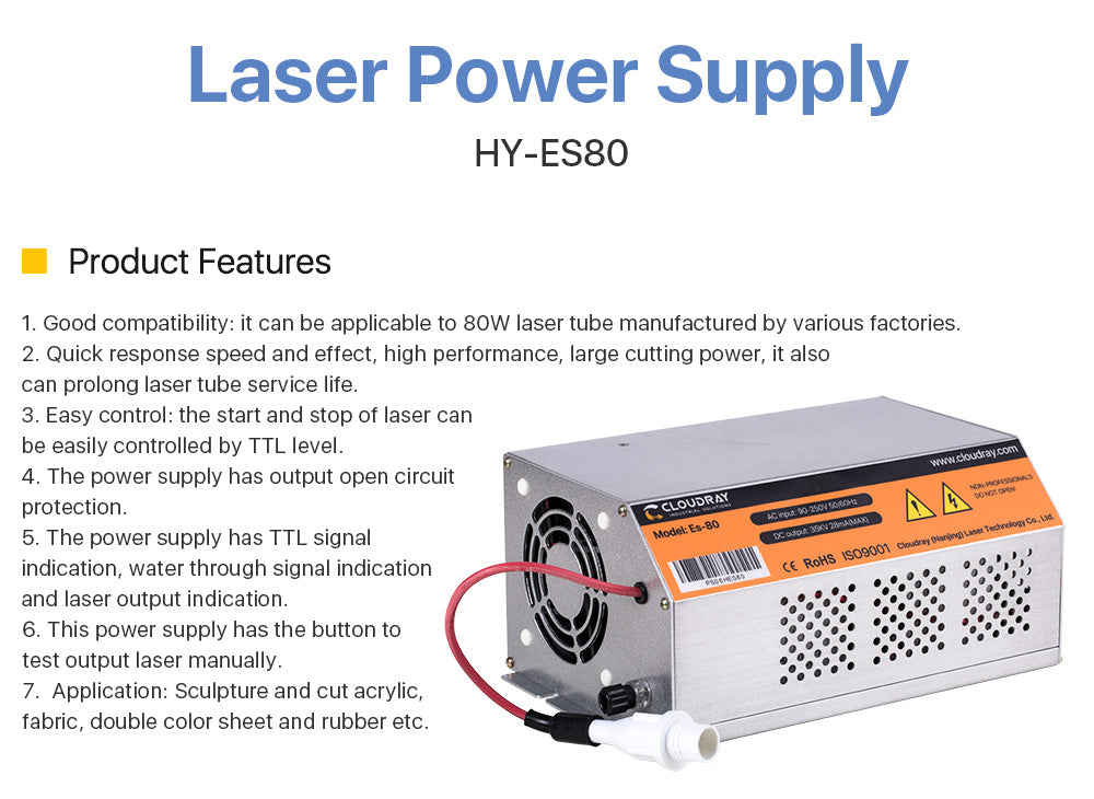 80-100W AC90-250V CO2 HY-Es Series Power Supply for Laser engraving cutting machine