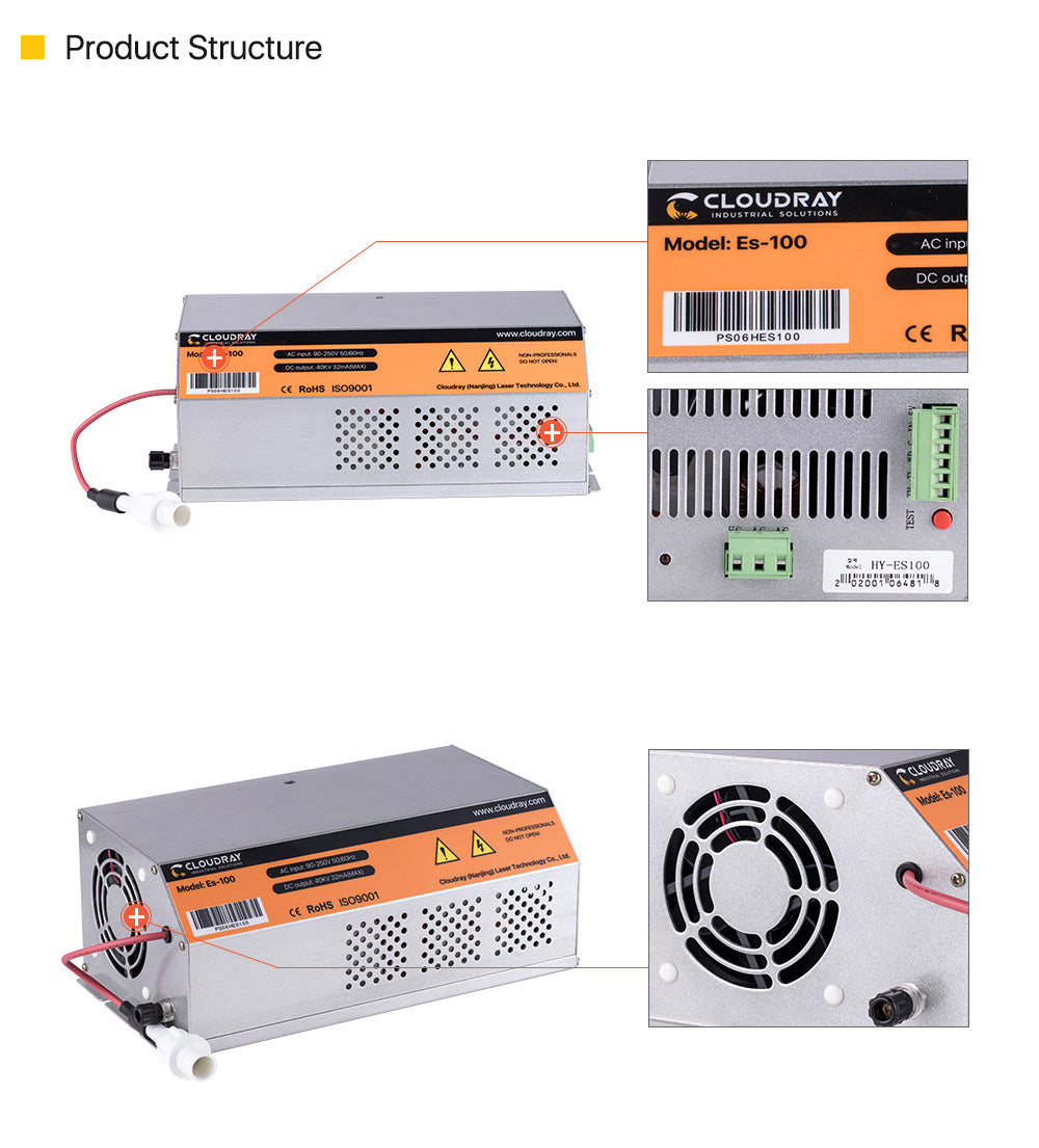 100-120W AC90-250V CO2 Power Supply for Laser engraving cutting machine