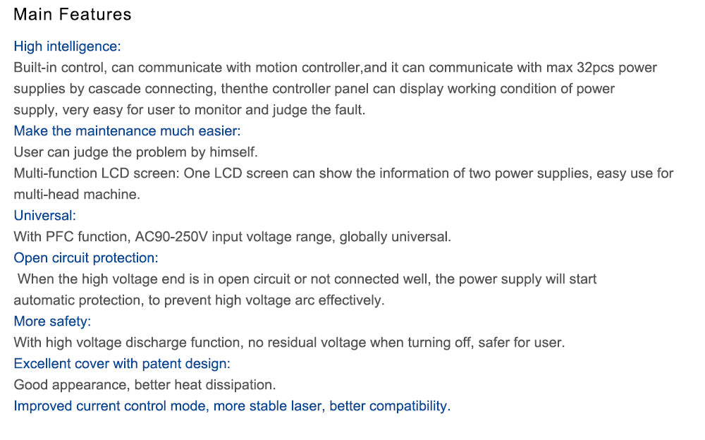 100-120W CO2 HY-Z Series Z100 Power Supply AC90-250V