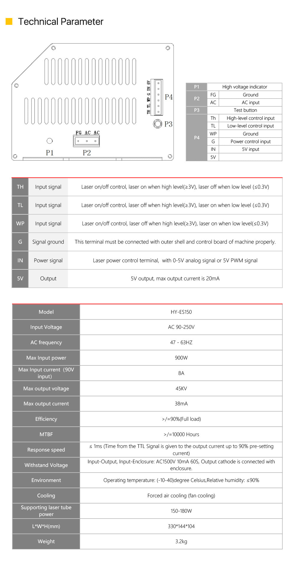 150-180W CO2 Laser Power Supply for CO2 Laser Engraving Cutting Machine