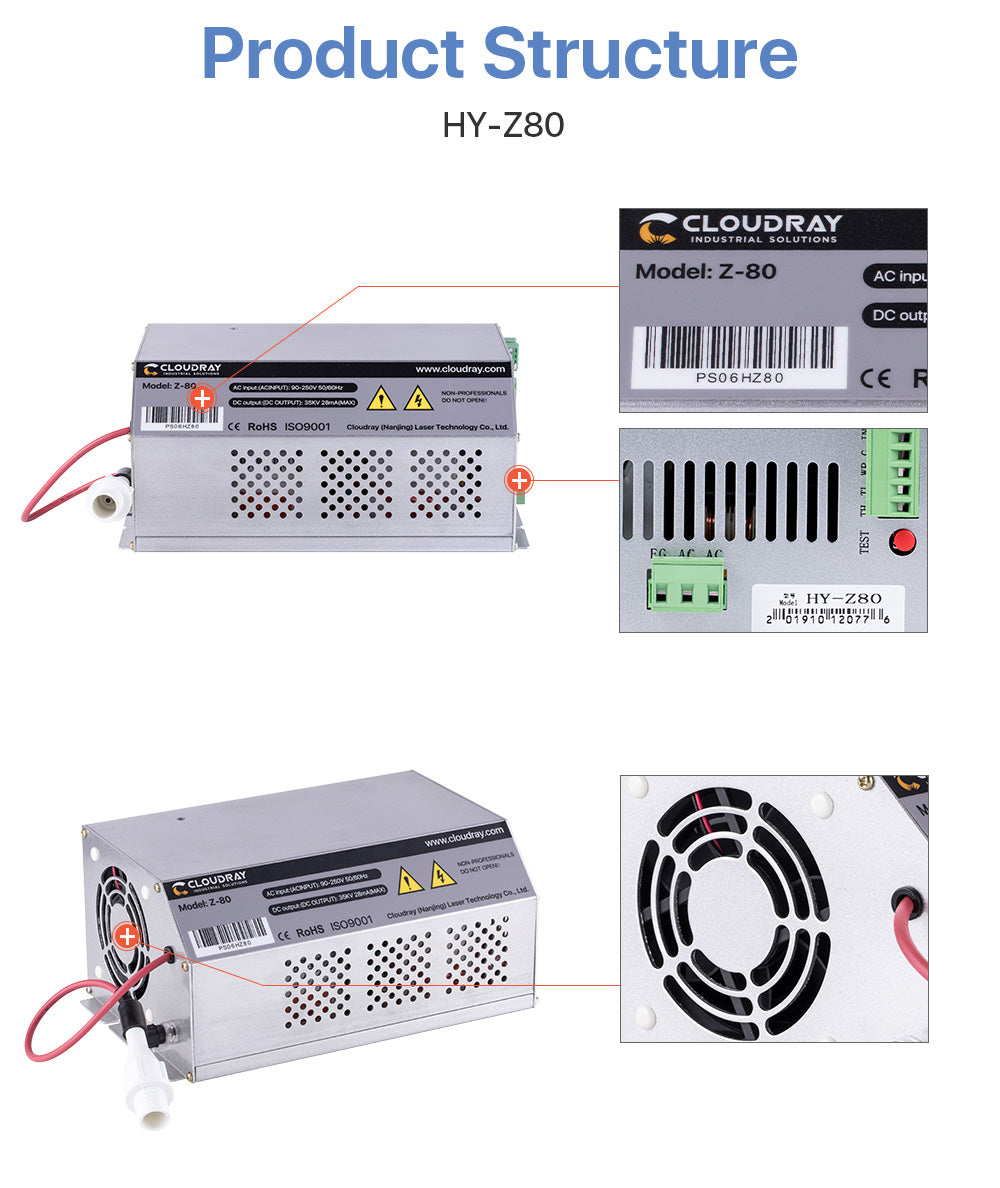 80-100W CO2 Laser Power Supply AC90-250V