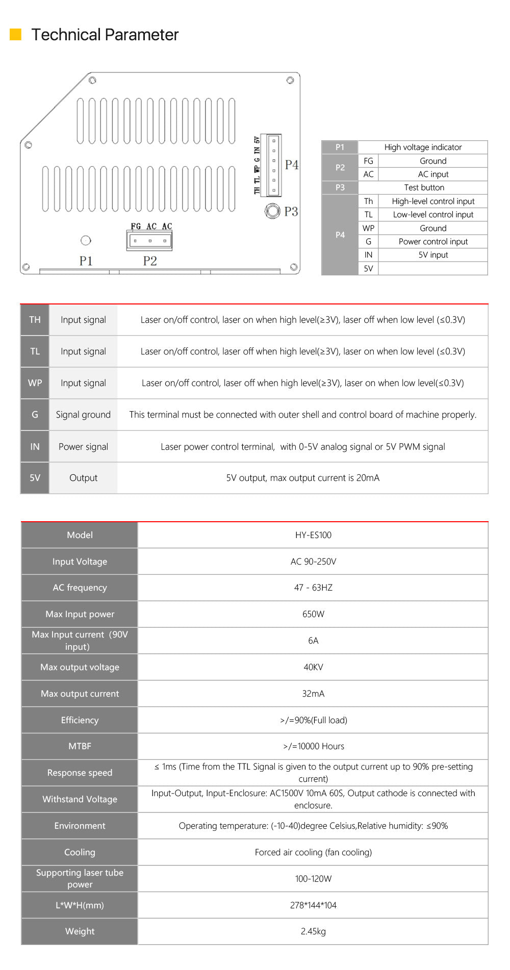 100-120W AC90-250V CO2 Power Supply for Laser engraving cutting machine
