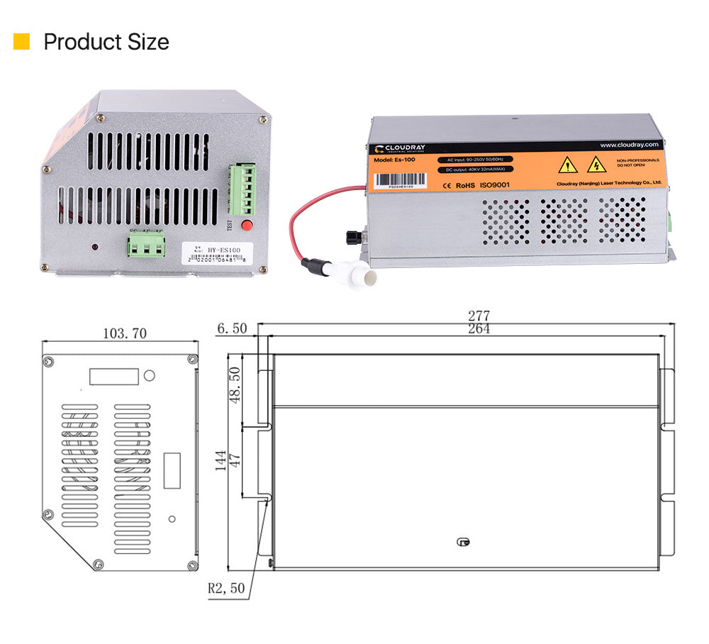 100-120W AC90-250V CO2 Power Supply for Laser engraving cutting machine