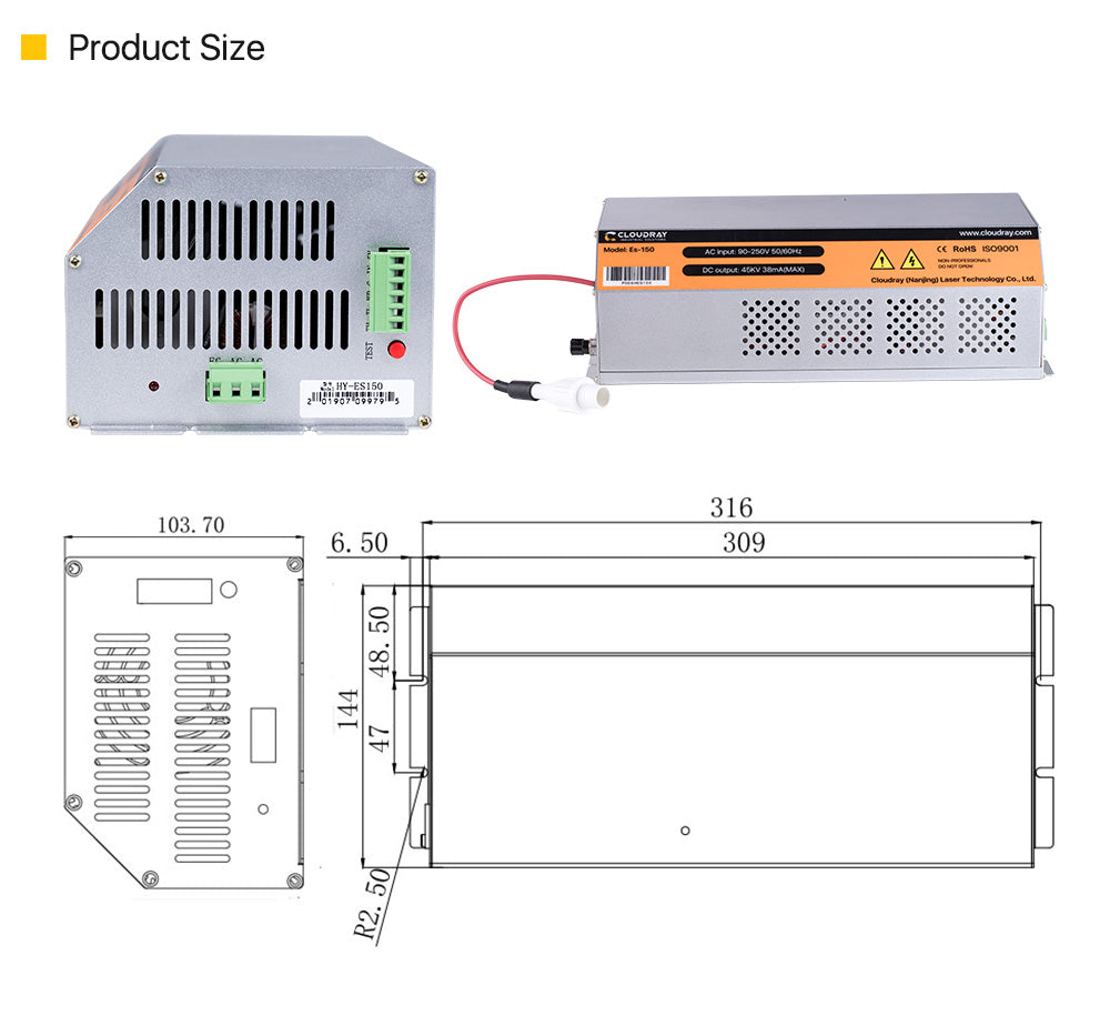150-180W CO2 Laser Power Supply for CO2 Laser Engraving Cutting Machine