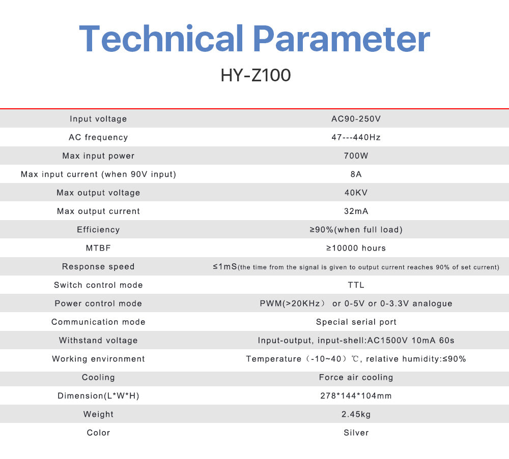 100-120W CO2 HY-Z Series Z100 Power Supply AC90-250V