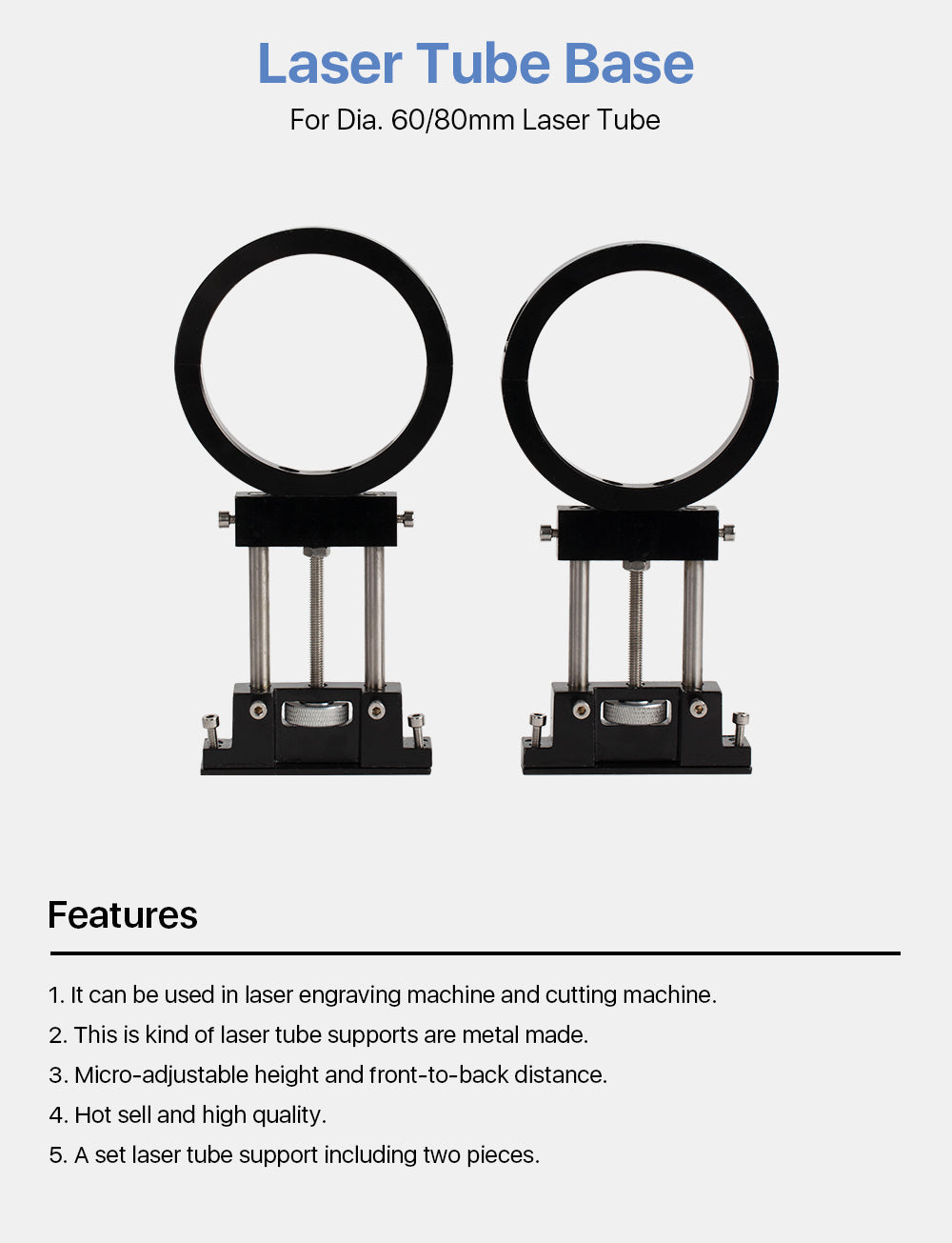 Metal supports/holders for 60/80mm diameter Co2 laser tube