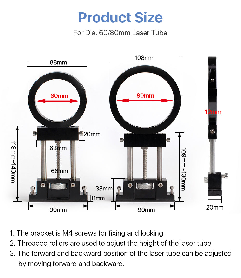 Metal supports/holders for 60/80mm diameter Co2 laser tube