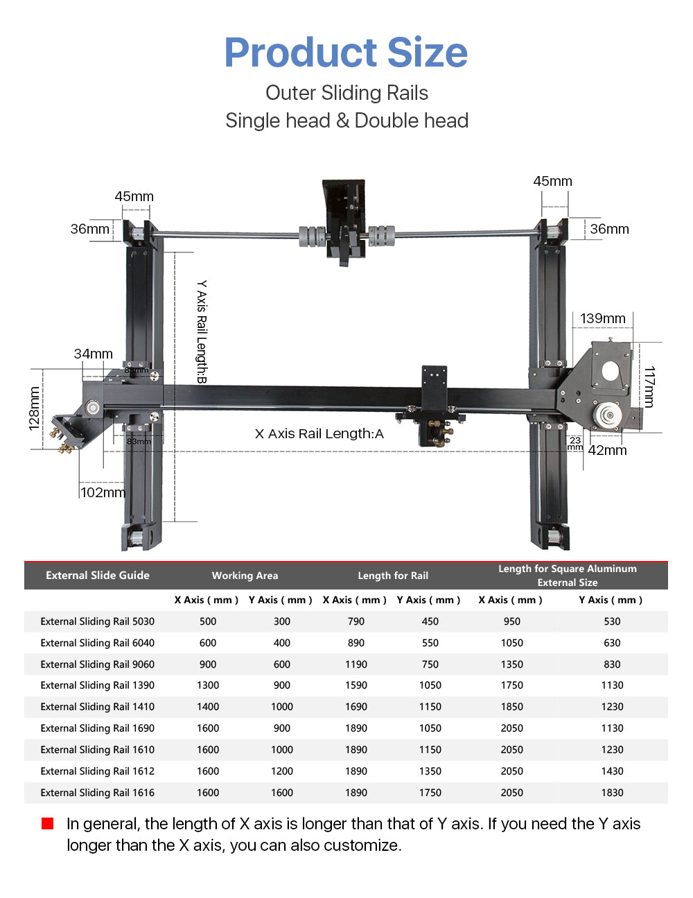 External Slide Guide Rails for DIY CO2 Laser Engraving Cutting Machine
