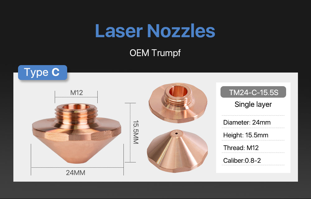 C Type OEM Trumpf EAA Nozzles Single Layer Caliber 0.8mm-2.7mm