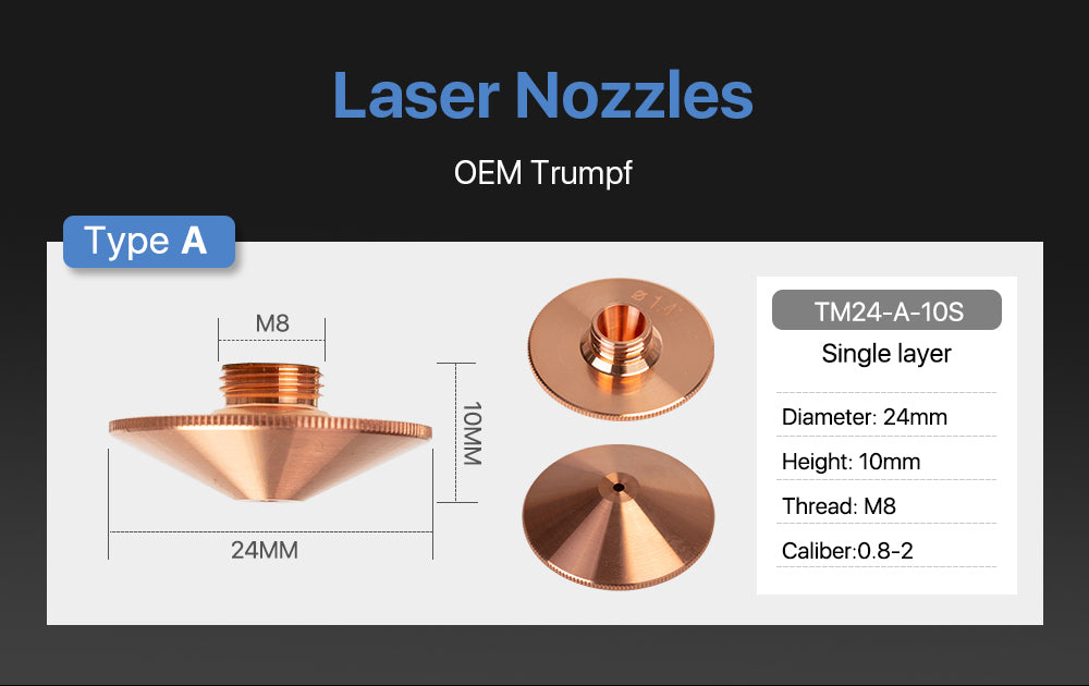 A Type OEM Trumpf M8 Nozzles Single Layer D24 Caliber 0.8mm-2.7mm