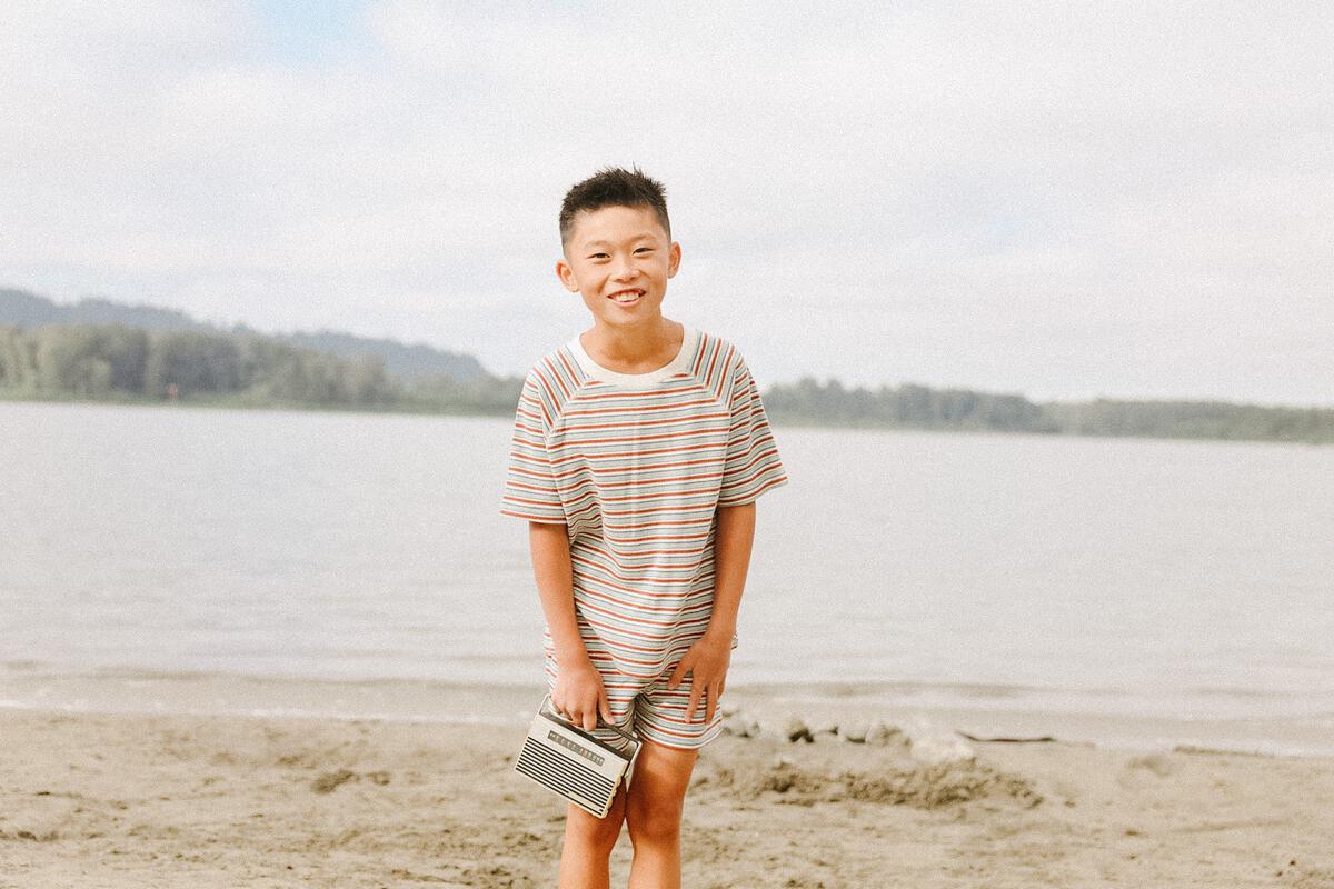 Fin & Vince Waffle Camp  Tee, Dune Stripe