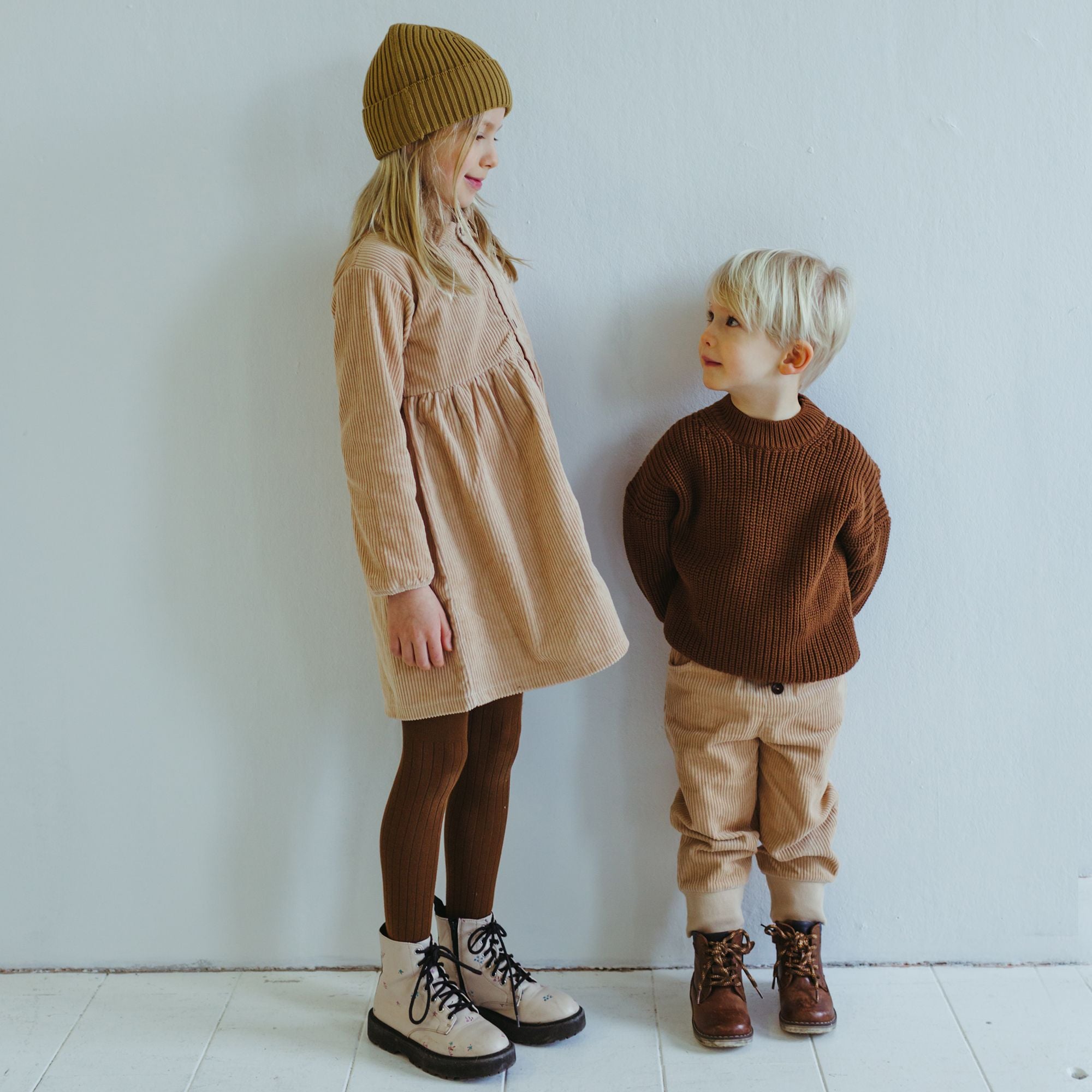 KidWild Organic Rib Knit Tights, Toffee