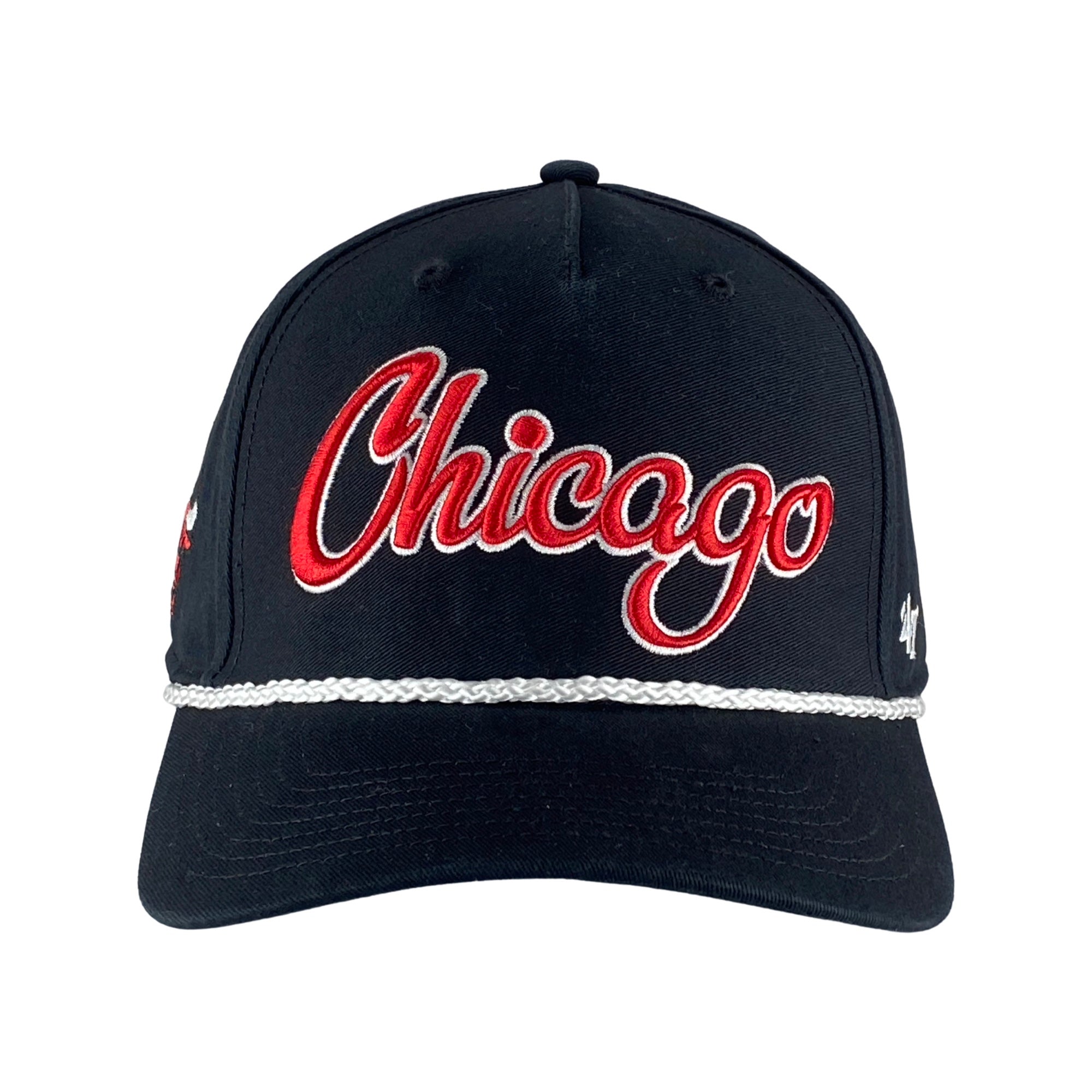 Chicago Bulls Black Overhand Rope Script Snapback Hat