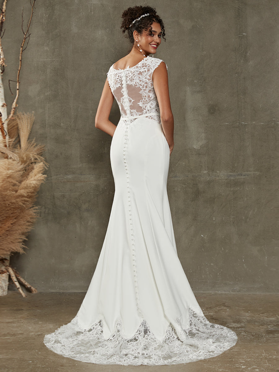 Beach Destination Crepe Lace Wedding Gown Bai