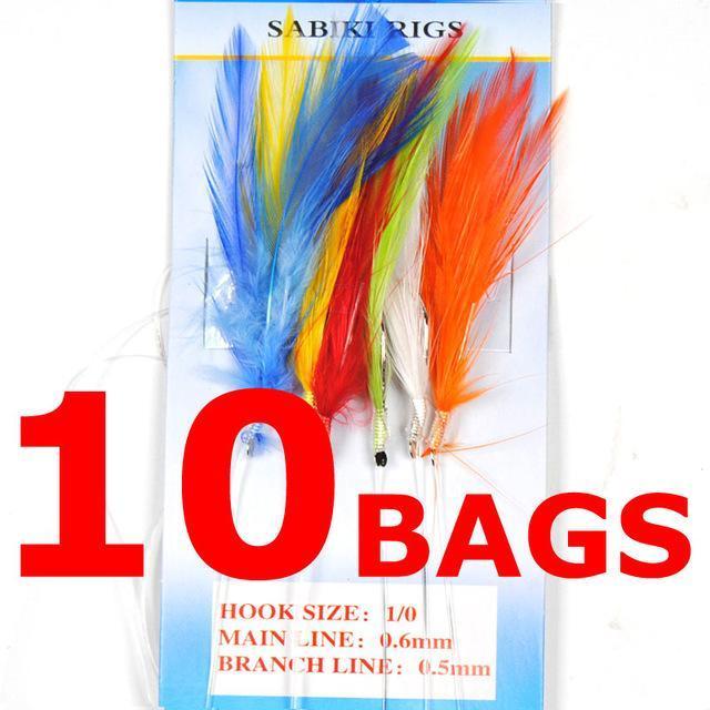 [10 Bags] Sabiki Feather / Tinsel Tube / Flash Rig Size 1/0 Assortied Bait