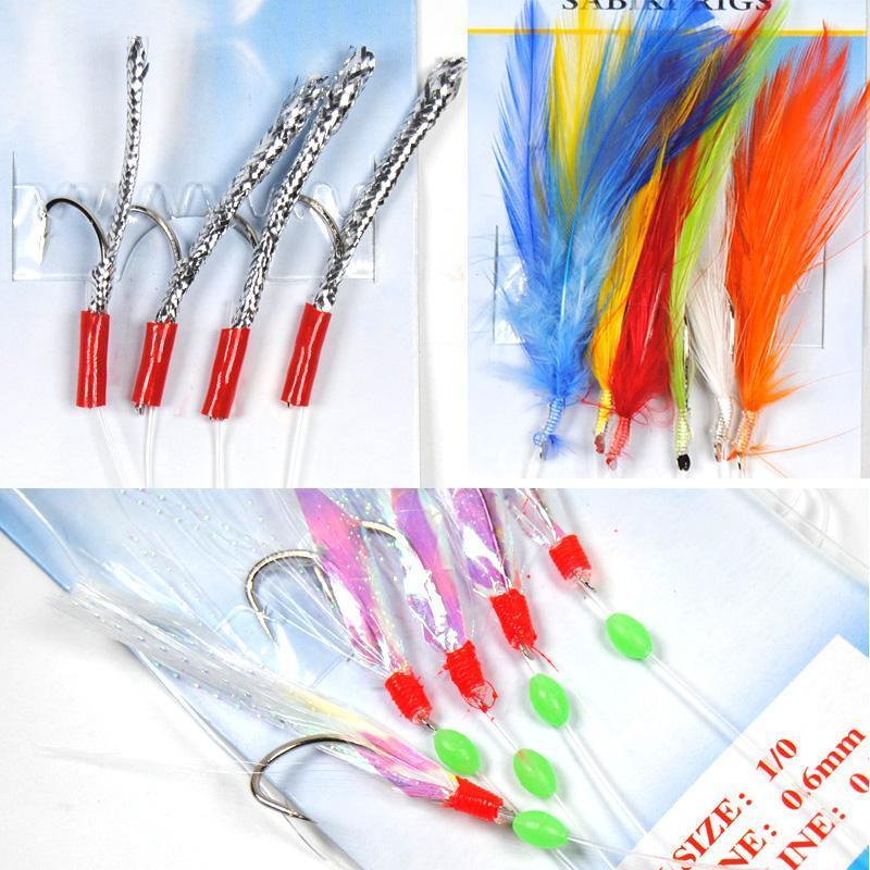 [10 Bags] Sabiki Feather / Tinsel Tube / Flash Rig Size 1/0 Assortied Bait