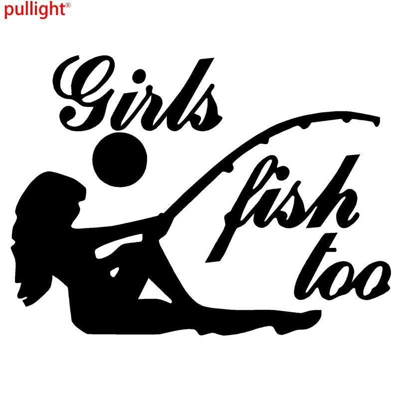 15Cm*11Cm Girls Fish Too Decal Hunting Fishing Sticker Car Styling Car