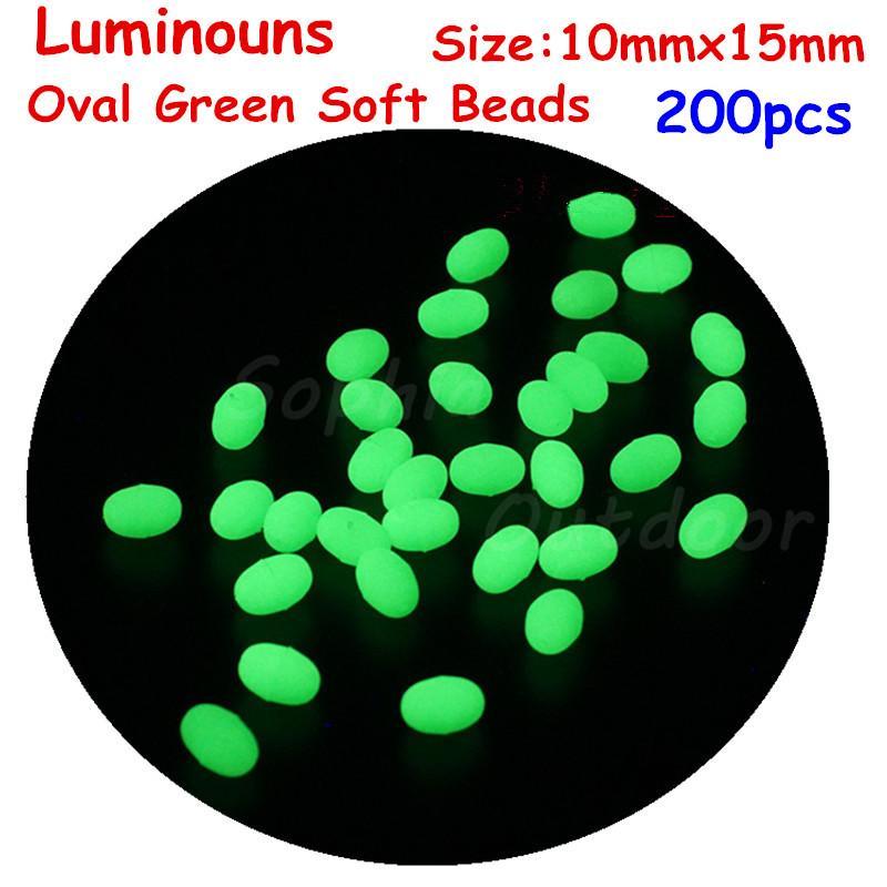 200Pcs 10 * 15 Mm Oval Premium Luminous Soft Fishing Beads Tackle Egg Glow Green