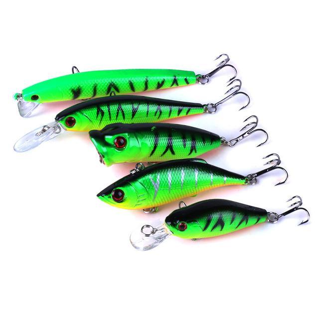 5Pcs/Lot Red Head Fishing Crank Tackle Set 5 Model Bait