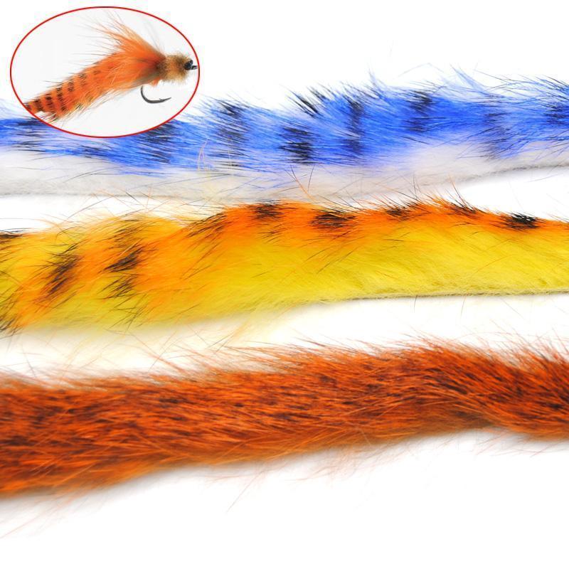 6Pcs 4Mm Vertical Cut Rabbit Zonker Strips Orange Blue Tiger Barred Color Fly